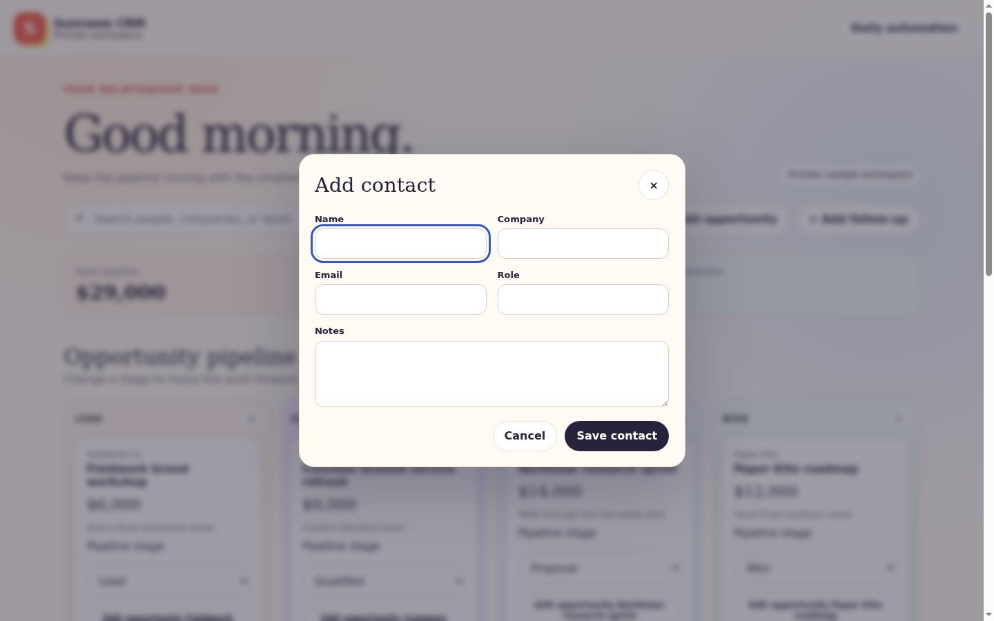 Screenshot of Remember the whole relationship in Lightweight CRM